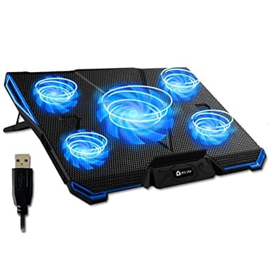 KLIM Cyclone - Base di Raffreddamento PC Portatile + Laptop Stand con 5 ventole + Il Miglior Supporto Raffreddatore + Cooling Pad Gaming PS5 PS4 Xbox One + Blu + Nuova Versione