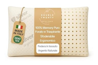 Cuscino in Memory Foam | Ergonomico e Traspirante | Supporto Ottimale per Collo e Cervicale, Adatto a Tutte le Posizioni del Sonno | Fodera Ipoallergenica in Argento Naturale | (13 cm)