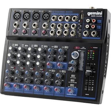 Gemini Sound GEM-12USB - Audio Mixer Analogico a 12 Canali Compact 12 Channel, Inclusi i 4 Canali MIC, 3 Band EQ, Riproduzione USB Da USB Stick E Streaming Bluetooth