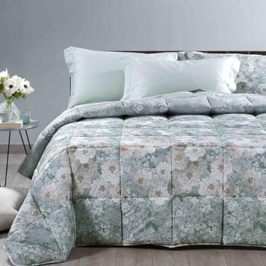 Caleffi Trapunta matrimoniale Kyoto Flowers in cotone, trapunta invernale (Anice)