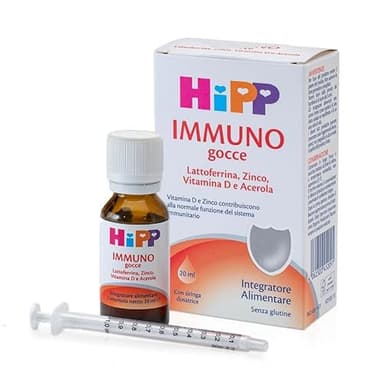 HiPP- HiPP Immuno Gocce, Integratore Alimentare, Difese Immunitarie Bambini, Benessere di Naso e Gola, Lattoferrina, Zinco, Vitamina D, Acerola, Bambini, Sistema immunitario, 20ml