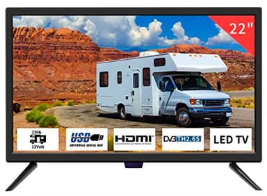 ZOSHING TV 22 Pollici,FHD IPS 1080P TV Con Ricevitore Digitale T2/H.256 DTT,TV 12 Volt IN e Ingressi HDMI, USB,VGA.Adatto Per Caravan, Camera Da Letto [Classe di efficienza energetica F]