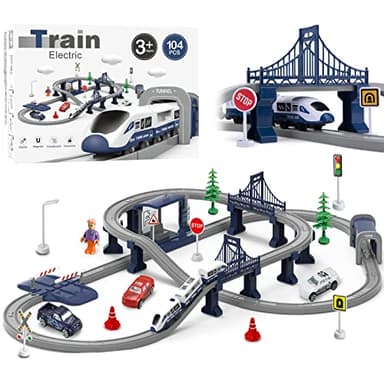 LZDMY Trenino Elettrico per Bambini 104 PZ, pista da corsa giocattolo da 3 anni, giocattolo per bambini da 2 4 5 6 anni, trenino albero di natale giocattolo educativo per bambini regalo
