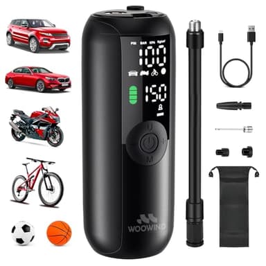 Woowind LP1 Compressore Aria Portatile, Pompa Per Bicicletta Elettrica, 150psi, Gonfia Gomme Auto, Mini Compressore Portatile, Spegnimento Automatico per Auto, Moto, Biciclette e Palloni