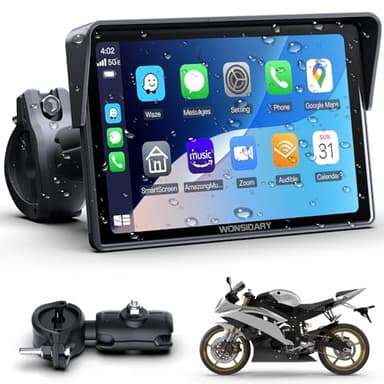 CarPlay Moto Senza Fili Compatibile con Apple CarPlay & Android Auto,Display Touch 5" IP67 Impermeabile con Doppio Bluetooth, Navigazione GPS,Controllo Vocale,Equalizzatore,Alimentazione USB/ACC