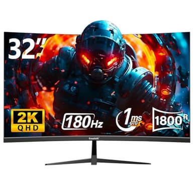Gawfolk Monitor Gaming 32" Curvo QHD 180Hz/165Hz | Schermo Senza Bordi 1800R, AMD FreeSync, VESA, Pronto per PS5/PC