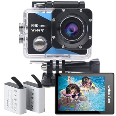 Nvgfelis WiFi Action Cam 1080P, Fotocamera Subacquea impermeabile 98FT/30M, Sports Cam con 2×1050 mAh Batteries Ricaricabili e Kit Accessori