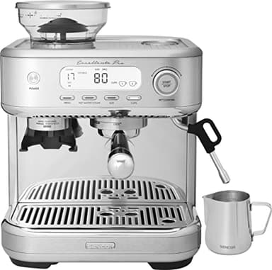 Macchina per caffè Espresso Sencor, schiumatore latte, macinacaffè a grani, display LCD, Caffettiera Espresso, Cappuccino, Barista Express, Excellence plus, serbatoio acqua e caffè di grande capacità.
