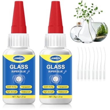 Colla per Vetro 35g x 2, Colla Istantanea Extra Forte - Trasparente, Impermeabile e Resistente al Calore, Adesivo Liquida per Tutti i Tipi di Vetro, Acrilico, Specchi, Cristallo, Gioielleria