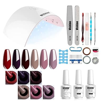 Vishine Kit completo smalto semipermanente lampada LED 36W essiccatori per unghie, 6 flaconi smalti gel, top base coat, completo manicure strumenti accessori nail art kit principianti novità #022