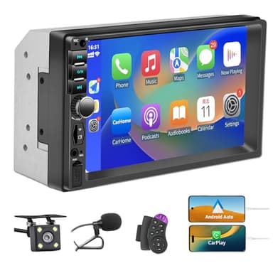 Autoradio Bluetooth 2 DIN con Carplay e Android Auto, 7 pollici con touchscreen 1080P Car Stereo supporta vivavoce/FM/Mirror Link/Wheel Control/porta USB/AUX/EQ/TF/WMA