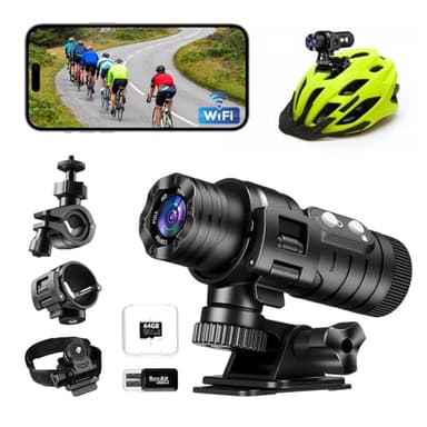 AIKER Dash cam Moto Professionale,Versione Aggiornata WiFi Action Cam IP66 Impermeabile,1080PHD&Angolo Ampio Di 120°Telecamera Moto,Regolazione Automatica Del Livello Dashcam Moto,Facile Da Collegare