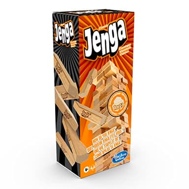 Hasbro Gaming Jenga, Gioco di Impilamento Originale con i Mattoncini di Legno, Giochi da Tavolo da Viaggio per Bambini e Bambine dai 6 Anni in Su, Strategia e Coordinazione, Contiene 54 Mattoncini