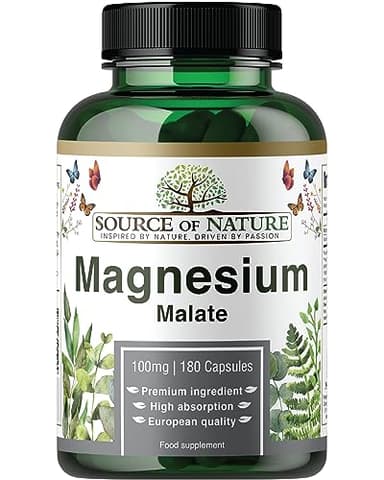 Source of Nature® | Magnesio Malato 645mg | 180 Capsule | Scorta di 2 Mesi | 100mg Magnesio Elementare | Alta Biodisponibilità | Supporta Energia & Funzione Muscolare | Vegano