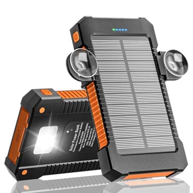 Power Bank Solare da 26800 mAh con Supporto a Ventosa, Caricabatterie Solare 3 Porte per Ricarica Rapida da 15 W con Torcia/SOS/Stroboscopio, Power Bank Impermeabile per Telefono da Esterno