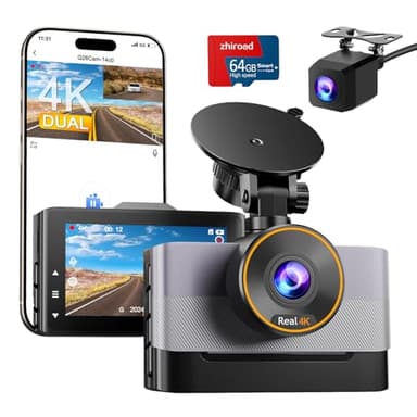 Dash Cam Auto 4K+1080P,Doppia WiFi Telecamera Auto Scheda da 64 GB, Dashcam con Display IPS da 3",Visione Notturna+WDR,G-Sensor,Registrazione in loop,170° grandangolo,24H Monitor di Parcheggio