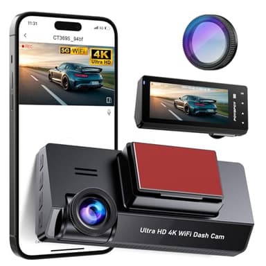POYBPCY Dash Cam Auto 4K con Filtro CPL,WiFi Telecamera Auto Scheda da 64 GB, Dashcam Display IPS da 3.69",Visione Notturna+WDR,G-Sensor,Registrazione in loop,24H Monitor di Parcheggio