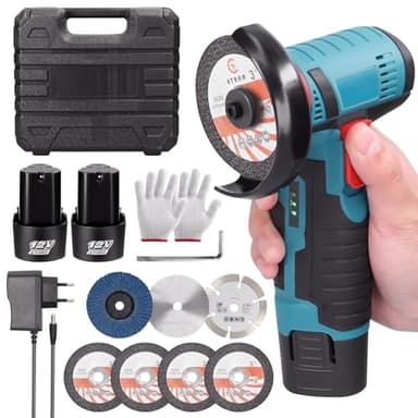 Mini Smerigliatrice Angolare Senza Fili Hancaner 19500RPM 12V Professional Smerigliatrice Senza Fili | 2 Batterie 2.0Ah | 6 Dischi da Taglio 76mm | Smerigliatrice Angolare Senza Fili per Molatura e