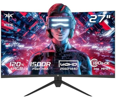 KTC Monitor Gaming Curvo 27 Pollici, 180Hz, 2K QHD 2560 x 1440p Schermo PC, VA 1500R Senza Cornice, 1ms, HDR, Computer Monitor con FreeSync & G-sync, Eye Care, VESA, DP 180Hz, HDMI 144Hz, H27S17