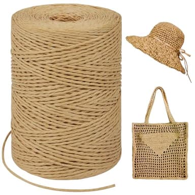 LEREATI Rafia per Uncinetto per Borse, 1.5mm x 300m Cordino per Borse Uncinetto, Raffia Nastro Regalo Naturale, Filato per Cappello, Confezioni Regalo, Fai da Te Artigianato