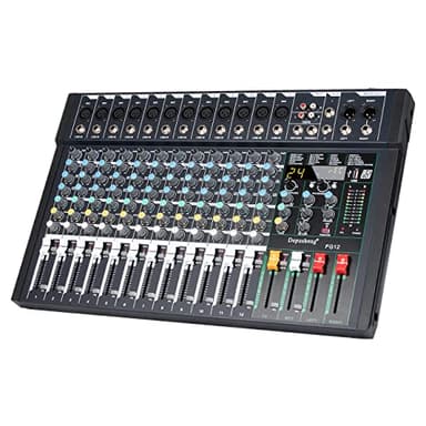 Depusheng FG12 - Mixer audio professionale a 12 canali per la registrazione del computer, interfaccia controller audio, mixer da studio 24 DSP integrato con alimentazione phantom da 48 V,Bluetooth
