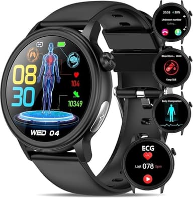 2026 Smartwatch donna uomo ECG+HRV/𝐆li𝐜𝐞𝐦𝐢𝐚/24H Pressione Sanguigna/Sonno/Cardiofrequenzimetro/BMI/SPO2/Acido Urico/Lipidi,1.39"rotondo Orologio Salute Fintess con Telefono/chiamata SOS/IP68