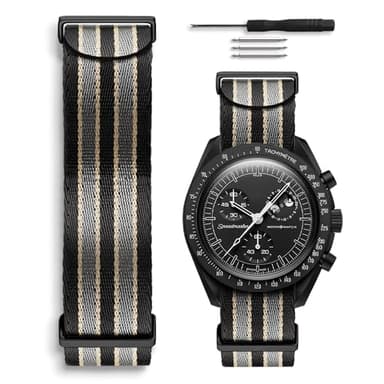 HORACE Cinturino per orologio Nato, 20 mm, compatibile con Omega x Swatch MoonSwatch, Nylon (Bond 007 No Time To Die - Nero)
