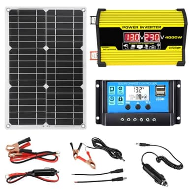 moupeaktain Kit Completo di Energia Solare, Pannello Solare da 400W E Kit Inverter Convertitore, Convertitore di Energia Solare da 12V a 110/220V, Controller 30A con 2 Porte USB,Yellow