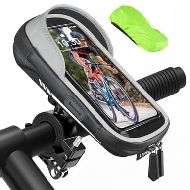 Borsa da Manubrio Bicicletta - Porta Cellulare Bici Moto Impermeabile Riflettente con Copertura Antipioggia Rotazione 360 Supporto Telefono Bici Monopattino Borsa Bici per Telefoni sotto i 7 pollici