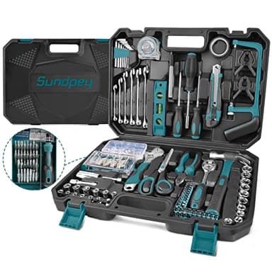 Sundpey Cassetta Attrezzi Completa 257PCS - Set Attrezzi Lavoro Valigia Attrezzi Completa con Set Bussola Cacciavite Precisione Set Chiavi Compreso Cricchetto Martello Blu