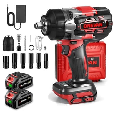 ONEVAN avvitatore a impulsi a batteria, 1700Nm Brushless avvitatore ad impulsi con 2 batterie da 4,0 Ah, 1/2" avvitatore a percussione senza fili