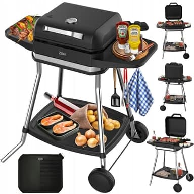 Barbecue elettrico 2 in 1, da tavolo, elettrico, 3.050 Watt, per balcone, esterno con piedistallo, grande superficie, regolatore di temperatura continuo