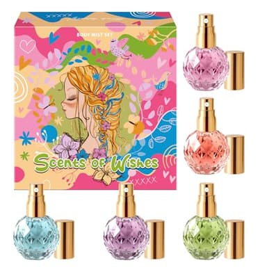 Set di Body Mist per Ragazze "Scents of Wishes" – 5 Flaconi in Vetro a Forma di Diamante con Finitura Dorata; 5 Profumi Esclusivi: Bacche, Frutti, Agrumi, Atmosfera Tropicale, Floreale