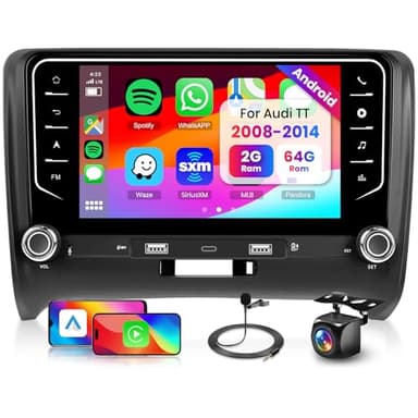 2GB+64GB Android Autoradio per Audi TT MK2 8J 2008-2014 con Wireless Carplay Android Auto, Hodozzy 7 Pollici Touch Screen Stereo 2 Din Schermo con GPS Wifi Bluetooth DSP FM/RDS Radio con Telecamera