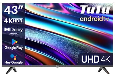 TuTu Smart TV 43 pollici Televisori 4K UHD HDR HLG Android TV APP Store Triplo Tuner WiFi Bluetooth HDMI USB (TUS43UQ1A, 2024)