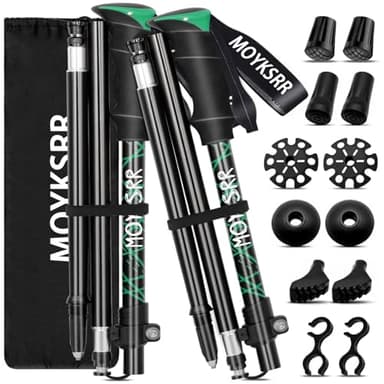 MOYKSRR Bastoni da Trekking, Bastoni Trekking Pieghevoli, 2 Pezzi Nordic Bastoni Trekking Regolabile 105-135 CM,Bastoncini da Trekking Telescopici in Carbonio Allu 7075 con 5 Paia di Puntali in Gomma