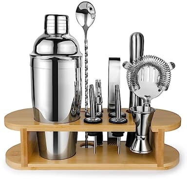 Set di Shaker per Cocktail Kit da Bartender con Supporto, Set di Miscelatori per Bevande in Acciaio Inox con Tutti Gli Accessori Essenziali, Set di Strumenti da Bar Professionali Kit da Bartender
