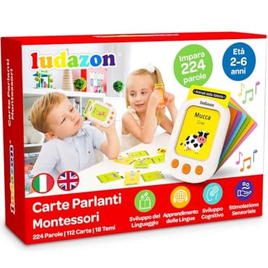 LUDAZON® Carte Parlanti Montessori ORIGINALI per imparare Italiano e Inglese, 2-6 Anni, Guarda il Video