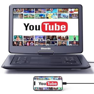GOnavidio Lettore DVD Portatile da 17,9" con Ampio Schermo da 16", 6 Ore di Batteria Ricaricabile, Supporto Ingresso HDMI, Schermo di Sincronizzazione, Ultima Memoria, Regione Libera, Scheda USB/TF