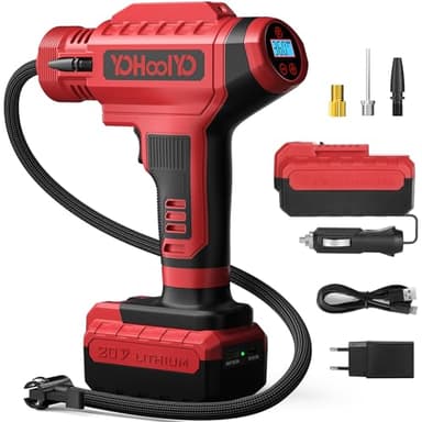 YOHOOLYO Compressore Aria Portatile per Pneumatici 150PSI Manometro Digitale LCD, luci a LED, Adatta per Auto,Biciclette, Moto e Palloncini
