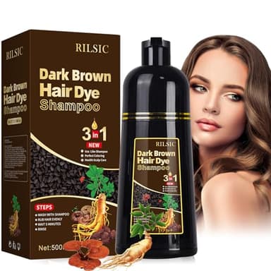 500ML Marrone Scuro Hair Dye Shampoo 3 in 1, Shampoo Colorante Marrone Scuro per Donna Uomo, tinta per capelli nero, Hair Color Istantaneo - Uomini Donne per Capelli, colorante Colorati bianchi