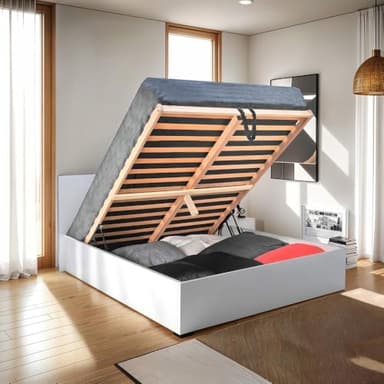 Weber Industries 035760 - Letto con Contenitore Madrid, con testiera e Rete a doghe in Legno, 140 x 190 cm, Legno, Bianco, 140x190