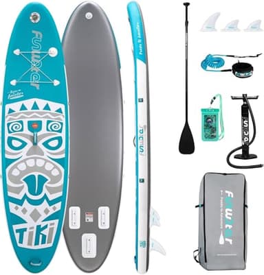 FunWater SUP Gonfiabile Stand Up Paddle Board Tavole da SUP Gonfiabili Adulti Tavola da Surf con Accessori Pompa a Mano,Pagaia,3 Pinne