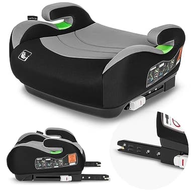 Lionelo LUUK FIX Seggiolino rialzo auto per bambini 22-36kg 125-150cm con ISOFIX e l'ultimissimo i-Size Standard R129, Rivestimento traspirante e lavabile, Schiuma adattiva, Car Booster con Braccioli