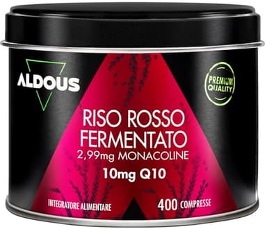 Riso Rosso Fermentato con Coenzima Q10-400 Compresse - +1 Anno - Supporto Cardiovascolare - 2,99 mg di Monacolina K - Lievito Riso Rosso per Cuore e Colesterolo - Senza Citrinina - ALDOUS