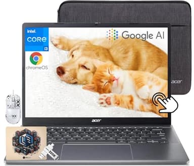 acer Chromebook Plus 514 Laptop con Google AI, Intel 8-Core i3-N305, 8 GB LPDDR5, 2 TB SSD, 32 GB USB C Flash Drive, 14" FHD IPS Touch Screen, Wi-Fi 6E, Webcam 1080P, Chrome OS, mouse brevettato
