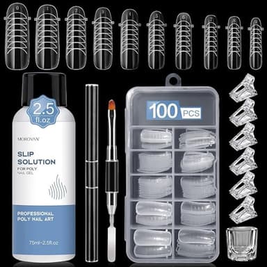 Morovan Slip Solution Poly Gel - 2.5 oz di Gel allungante Soluzione Gel Antiaderente Liquido con Pennello Punta Unghie Clip Coppa di Cristallo per Poly Nail Gel Kit Nail Art Facile Fai Da Te