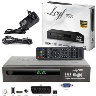Leyf Ricevitore satellitare Digital Satellite Receiver (HDTV, DVB-S/DVB-S2, HDMI, SCART, 2 USB, Full HD 1080p) + cavo HDMI, Solo per i canali tedeschi
