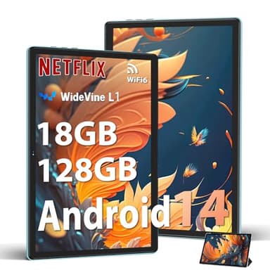 DMOAO Tablet 10 Pollici Android 14 con 18GB RAM + 128GB ROM(TF 1TB), HD Tablet con 5G Wi-Fi 6, Widevine L1, Octa-Core 1.8 GHz, USB-C, BT 5.0, 6000mAh, Custodia, Blu