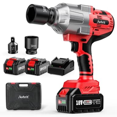 Avhrit 1600Nm Avvitatore a Impulsi a Batteria 2x 50000mAh, Professional 3/4" Elevata Avvitatori a Massa Battente con 2x5.0Ah Batteria, presa a impulsi da 34 mm per dado ruota